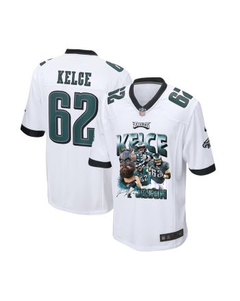 Jason Kelce 62 Signed Philadelphia Eagles Road to Victory Game YOUTH Jersey - White