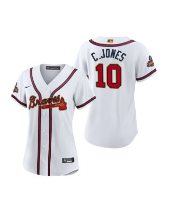 Women's Chipper Jones 10 Atlanta Braves White 2022-23 Gold Program Jersey