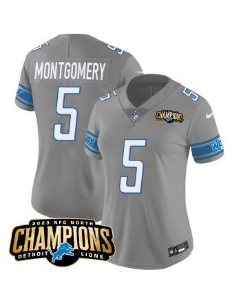 David Montgomery 5 Detroit Lions 2023 NFC North Champions Patch Women Game Jersey - Gray