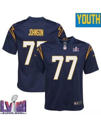 Zion Johnson 77 Los Angeles Chargers Super Bowl LVIII YOUTH Alternate Game Jersey - Navy