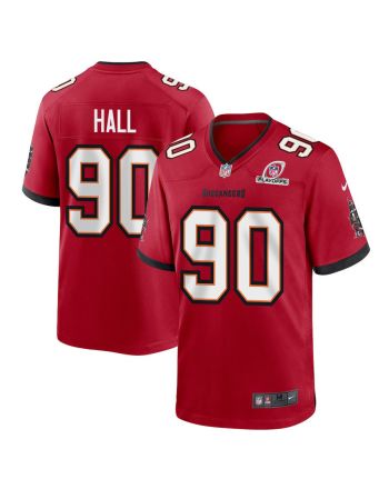 Logan Hall 90 Tampa Bay Buccaneers 2023 Playoffs Patch Game Men Jersey - Red