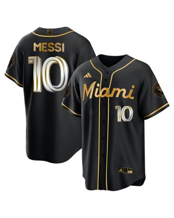 Lionel Messi Inter Miami Baseball Cool Base Gold Jersey - Stitched Men Jersey - Silver/ Black