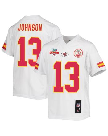 Nazeeh Johnson 13 Kansas City Chiefs Super Bowl LVII Champions 3 Stars Youth Game Jersey - White