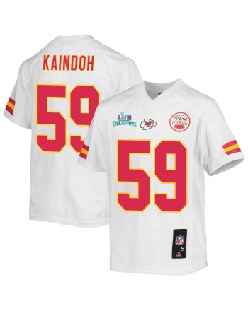 Joshua Kaindoh 59 Kansas City Chiefs Super Bowl LVII Champions Youth Game Jersey - White