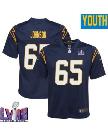 Zion Johnson 65 Los Angeles Chargers Super Bowl LVIII YOUTH Alternate Game Jersey - Navy