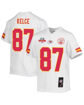 Travis Kelce 87 Kansas City Chiefs Super Bowl LVII Champions 3 Stars Youth Game Jersey - White