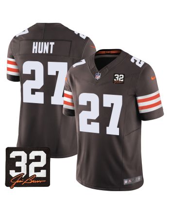 Kareem Hunt 27 Cleveland Browns Jim Brown Memorial Patch Game Men Jersey - Brown