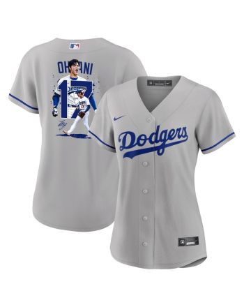 Shohei Ohtani 17 Los Angeles Dodgers Signed Number 2023 Road Women Jersey - Gray