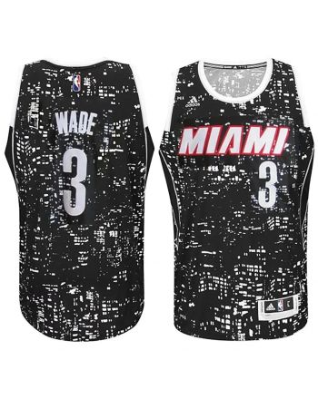 Male Miami Heat 3 Dwyane Wade City Lights Black Swingman Jersey