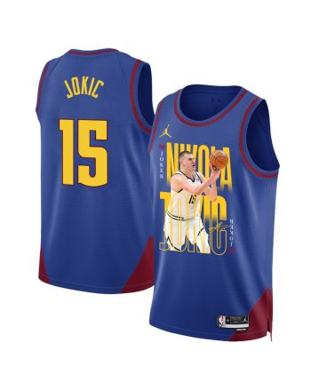 Nikola Jokic 15 Denver Nuggets Joker's Gold 2023 NBA Champions Swingman Jersey - Blue