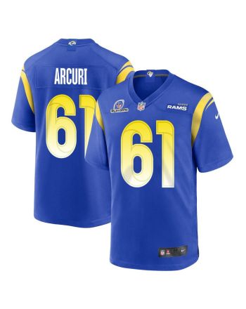 AJ Arcuri 61 Los Angeles Rams 2023 Playoffs Patch Game Men Jersey - Royal