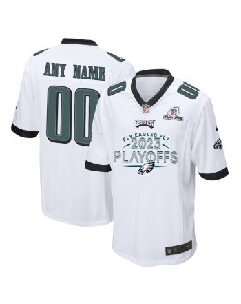 Philadelphia Eagles Fly Eagles Fly 2023 Playoffs Game Men Custom Jersey - White