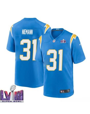 Nick Niemann 31 Los Angeles Chargers Super Bowl LVIII Men Home Game Jersey - Powder Blue