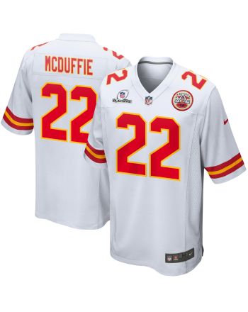 Trent McDuffie 22 Kansas City Chiefs 2023 Playoffs Patch Game Men Jersey - White