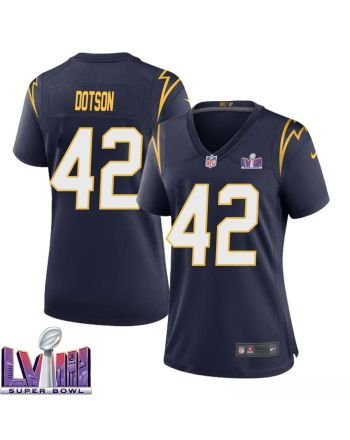 Elijah Dotson 42 Los Angeles Chargers Super Bowl LVIII Women Alternate Game Jersey - Navy