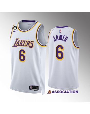 Los Angeles Lakers LeBron James 6 Association Edition 2022-23 White Jersey NO.6 Patch