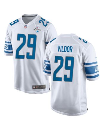 Kindle Vildor 29 Detroit Lions 2023 Playoffs Patch Game Men Jersey - White