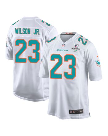 Jeff Wilson Jr.� 23 Miami Dolphins 2023 Playoffs Patch Game Men Jersey - White