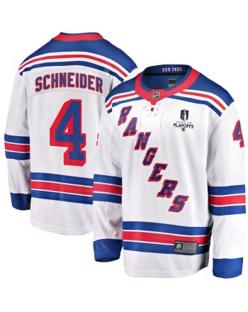 Braden Schneider 4 New York Rangers Stanley Cup 2023 Playoffs Patch Away Breakaway Men Jersey - White