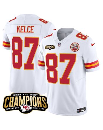 Travis Kelce 87 Kansas City Chiefs 2023 AFC West Champions Patch Game Men Jersey - White