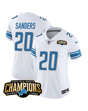 Barry Sanders 20 Detroit Lions 2023 NFC North Champions Patch Women Game Jersey - White