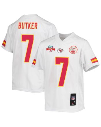 Harrison Butker 7 Kansas City Chiefs Super Bowl LVII Champions 3 Stars Youth Game Jersey - White