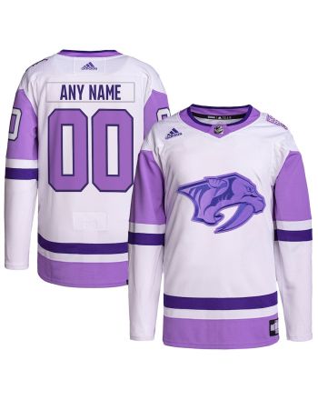 Nashville Predators Hockey Fights Cancer Primegreen Custom Men Jersey - White/Purple