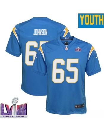 Zion Johnson 65 Los Angeles Chargers Super Bowl LVIII YOUTH Home Game Jersey - Powder Blue