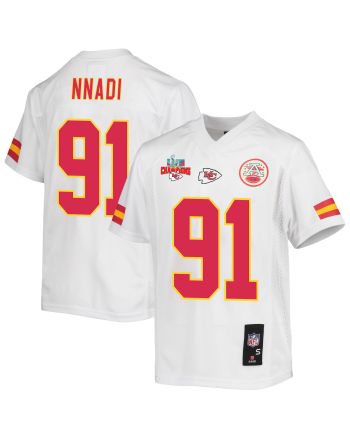 Derrick Nnadi 91 Kansas City Chiefs Super Bowl LVII Champions 3 Stars Youth Game Jersey - White