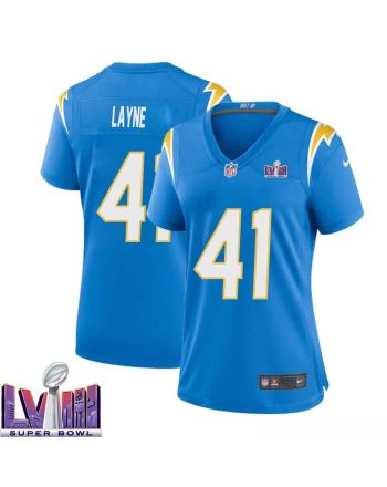 Raheem Layne 41 Los Angeles Chargers Super Bowl LVIII Women Home Game Jersey - Powder Blue