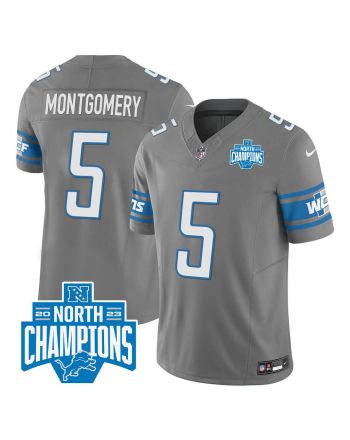 David Montgomery 5 Detroit Lions 2023 NFC North Division Champions Patch Game Men Jersey - Gray