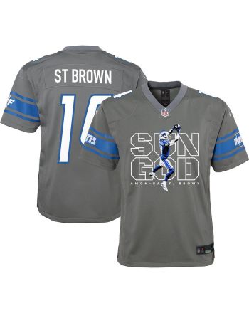 Amon-Ra St. Brown 14 Detroit Lions Sun God Game YOUTH Jersey - Silver