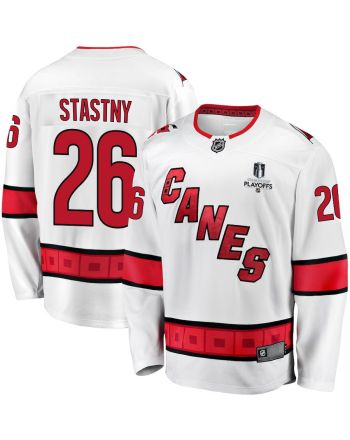 Paul Stastny 26 Carolina Hurricanes Stanley Cup 2023 Playoffs Patch Away Breakaway Men Jersey - White