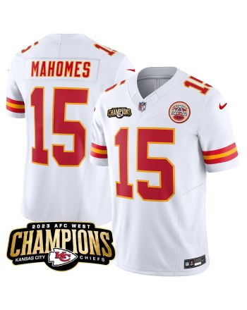 Patrick Mahomes 15 Kansas City Chiefs 2023 AFC West Champions Patch Game Men Jersey - White