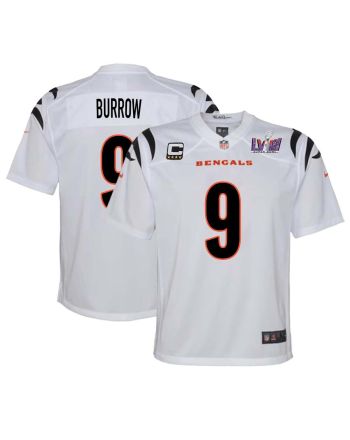 Joe Burrow 9 Cincinnati Bengals Super Bowl LVIII YOUTH Away Limited Jersey - White