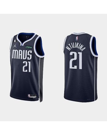 Dallas Mavericks 21 Frank Ntilikina 2022-23 Statement Edition Navy Men Jersey