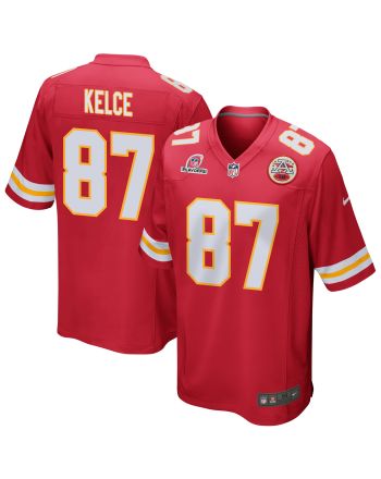 Travis Kelce 87 Kansas City Chiefs 2023 Playoffs Patch Game Men Jersey - Red