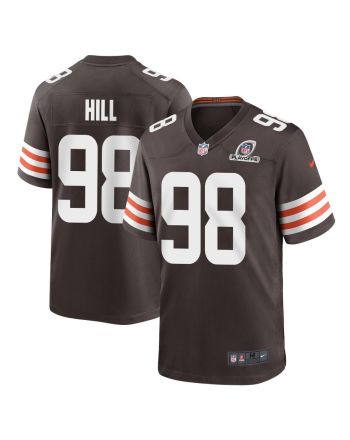 Trysten Hill 98 Cleveland Browns 2023 Playoffs Patch Game Men Jersey - Brown