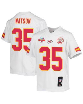 Jaylen Watson 35 Kansas City Chiefs Super Bowl LVII Champions 3 Stars Youth Game Jersey - White