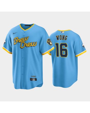 Men's Milwaukee Brewers 16 Kolten Wong 2022-23 City Connect Powder Blue Jersey