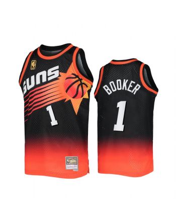 Phoenix Suns Devin Booker 1 Black Orange Fadeaway Men Jersey Mitchell Ness