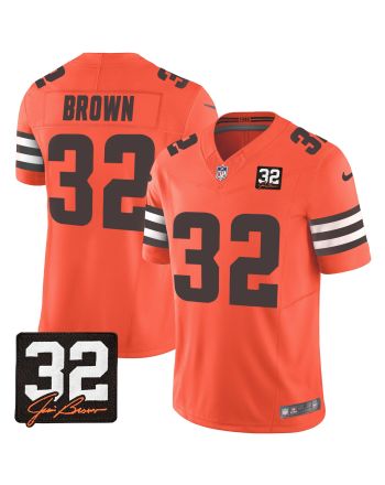 Jim Brown 32 Cleveland Browns Jim Brown Memorial Patch Game Men Jersey - Orange