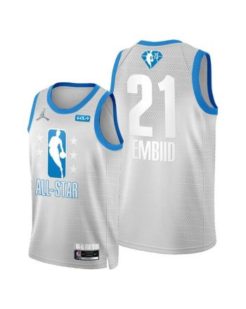 2022 Cleveland All-Star 76ers 21 Joel Embiid Grey Blue Jersey 75th Patch - Men Jersey