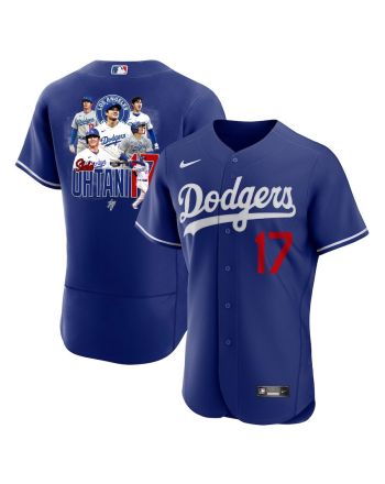 Shohei Ohtani 17 Los Angeles Dodgers Signed Collage Arts 2023 Alternate ELITE Men Jersey - Royal