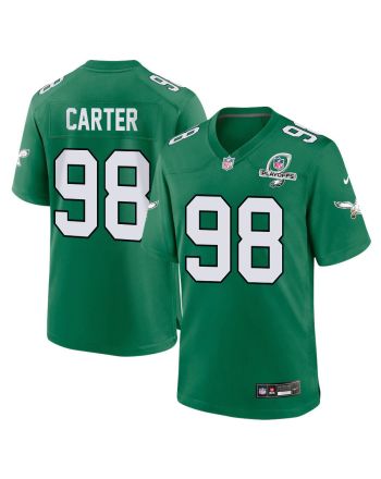 Jalen Carter 98 Philadelphia Eagles 2023 Playoffs Patch Alternate Game Men Jersey - Kelly Green