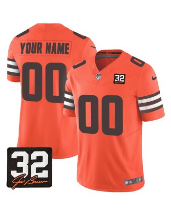 Cleveland Browns Jim Brown Memorial Patch Game Men Custom Jersey - Orange