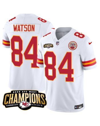 Justin Watson 84 Kansas City Chiefs 2023 AFC West Champions Patch Game Men Jersey - White