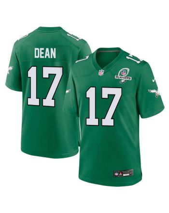 Nakobe Dean 17 Philadelphia Eagles 2023 Playoffs Patch Alternate Game Men Jersey - Kelly Green