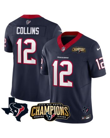 Nico Collins 12 Houston Texans 2023 AFC South Champions Patch Game Men Jersey - Navy