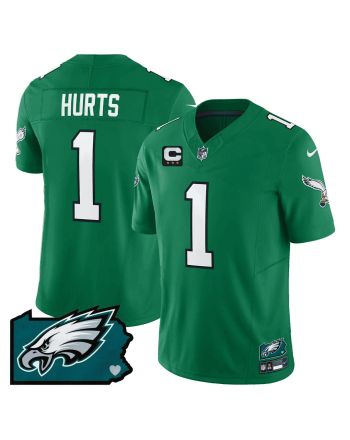 Jalen Hurts 1 Philadelphia Eagles Pennsylvania State Map Patch Alternate Game Men Jersey - Kelly Green